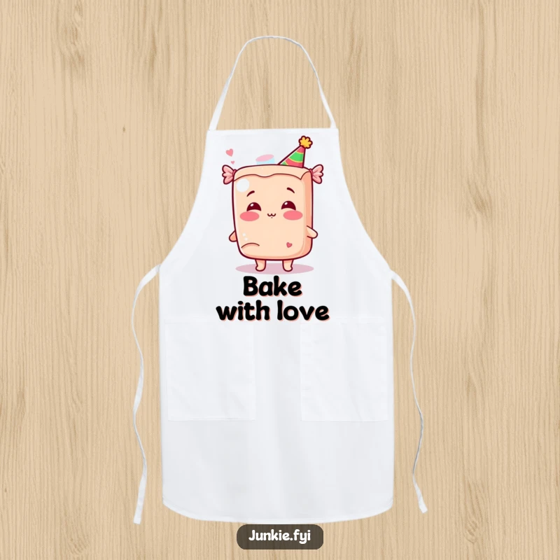 Funny Kawaii Candy Party Apron: A giggling anthropomorphic candy bar in a party hat blows a kiss, making this a fun and functional kitchen item.