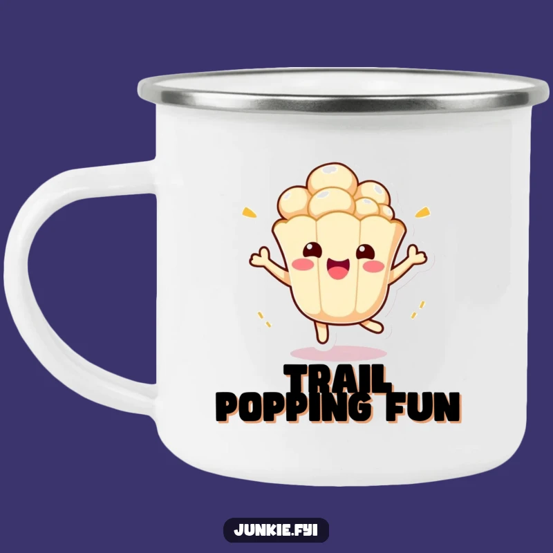 Funny Kawaii Popcorn Camping Mug: Durable & Excitable Style, Perfect Humorous Outdoor Gift!