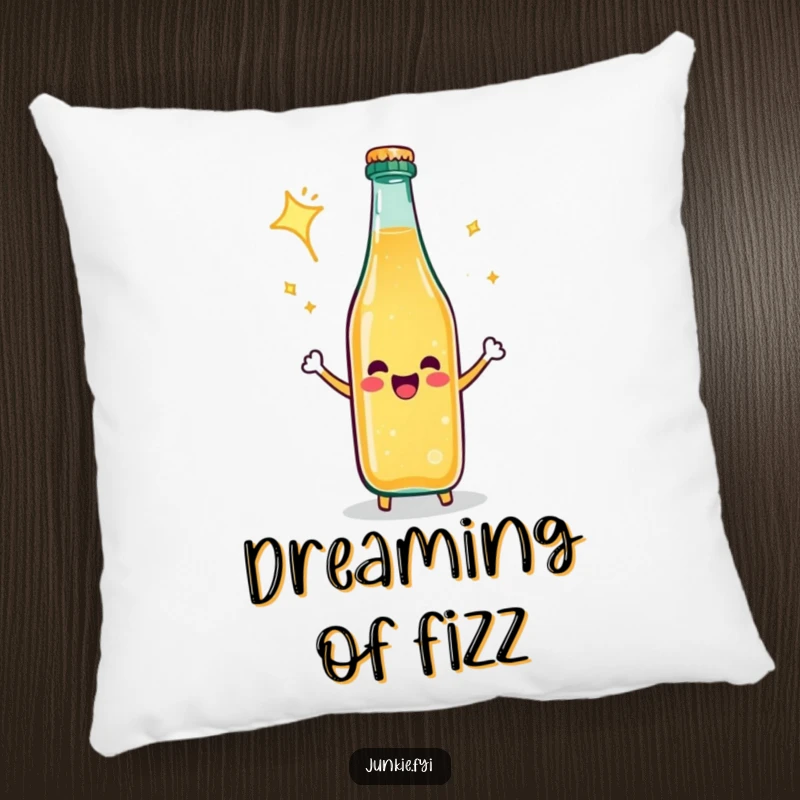 Funny Pillow: A happy soda bottle celebrates with a fizz, a soft and humorous decorative accent.