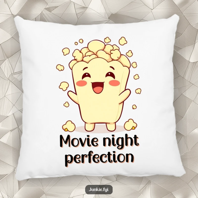 Soft funny popcorn pillow depicting endless popcorn showering, offering comfort and movie-themed humor.