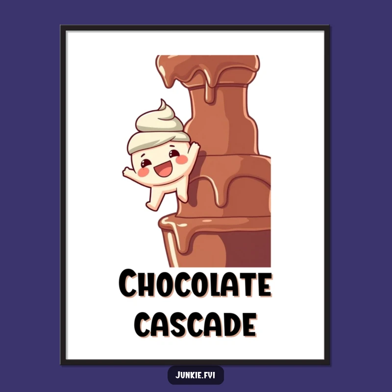 Funny Digital Art Print: Foodie Dangles Over Chocolate Fountain, Instant Joyful Decor!