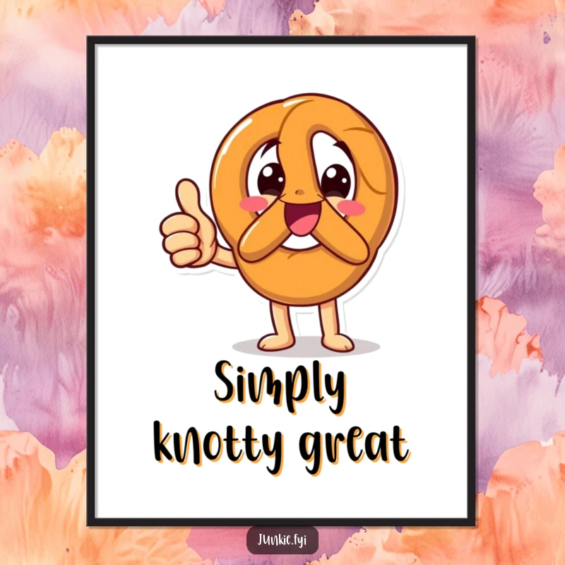 Funny Digital Art Print of a happy pretzel character giving an enthusiastic thumbs up, ready to spread positivity on any wall.