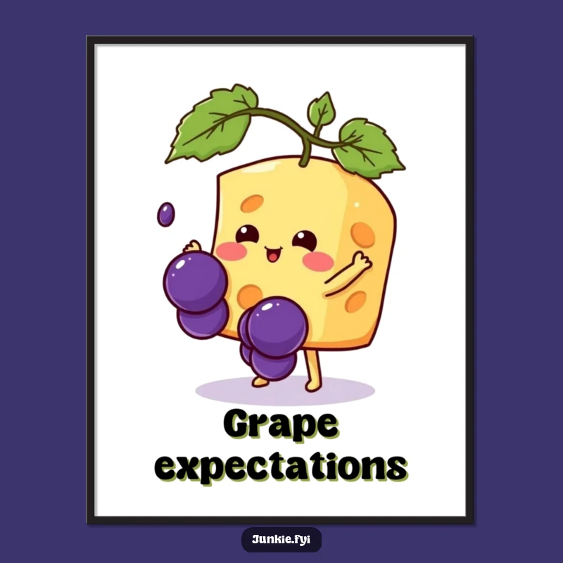 Funny Kawaii Cheese Digital Art: Grape Catcher Joy - Instant Hilarious Gift Download