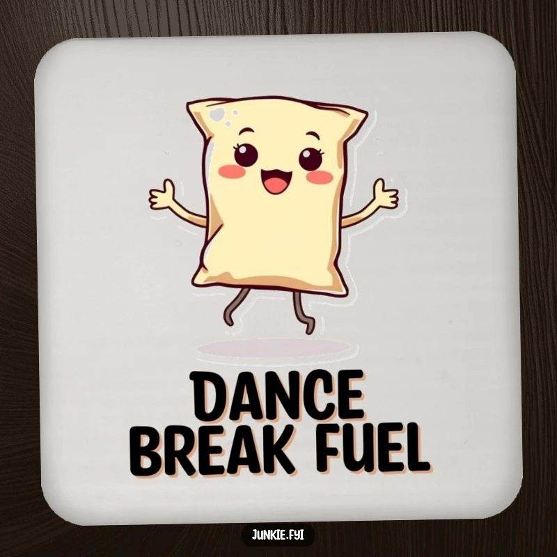 Funny Kawaii Chip Dancer Coasters: A smiling anthropomorphic bag of chips with tiny legs dances on these protective and funny drink coasters.