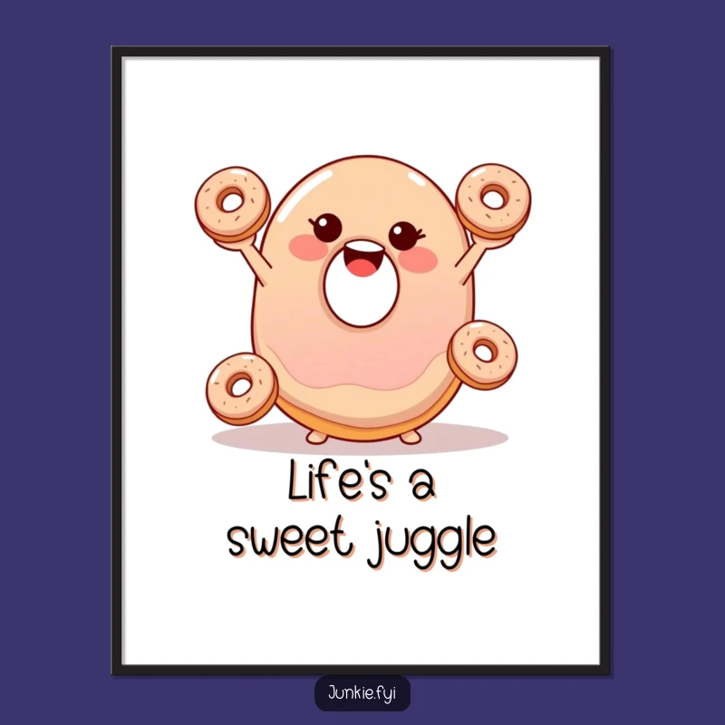 Funny Jelly Donut Juggling Poster - Whimsical Dessert Wall Art Gift
