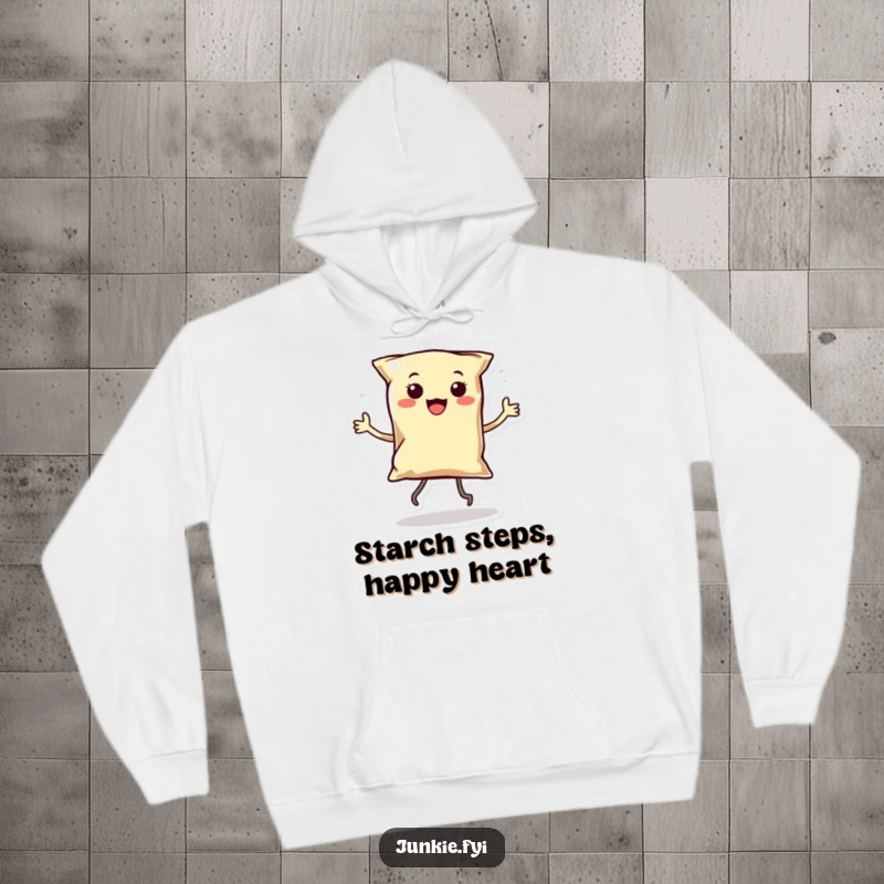 Funny Kawaii Chip Dancing Hoodie: A smiling anthropomorphic bag of chips with tiny legs dances, bringing warmth and funny vibes to this cozy hoodie.