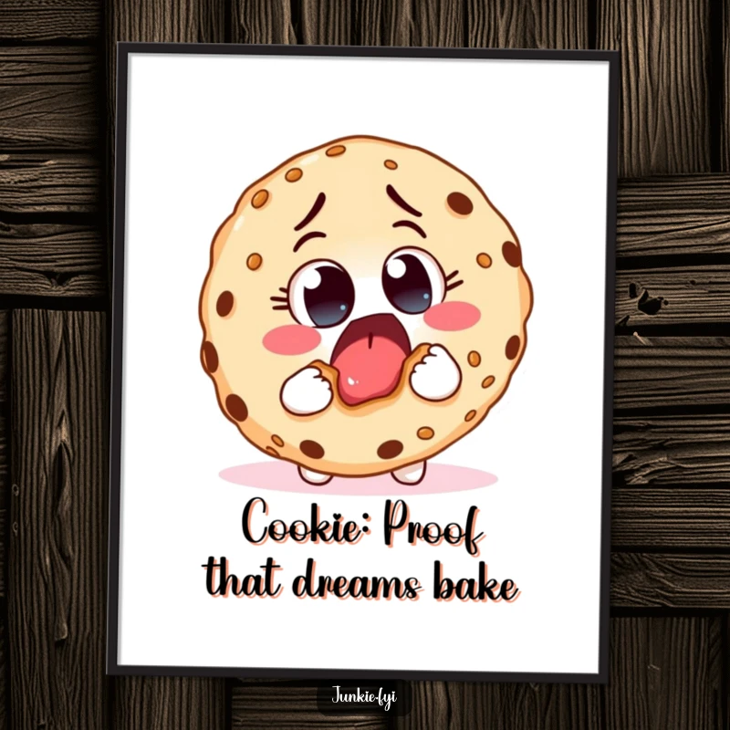 Funny Free Printable Wall Art: An excited food character with big eyes takes a huge bite from a giant, tempting cookie.