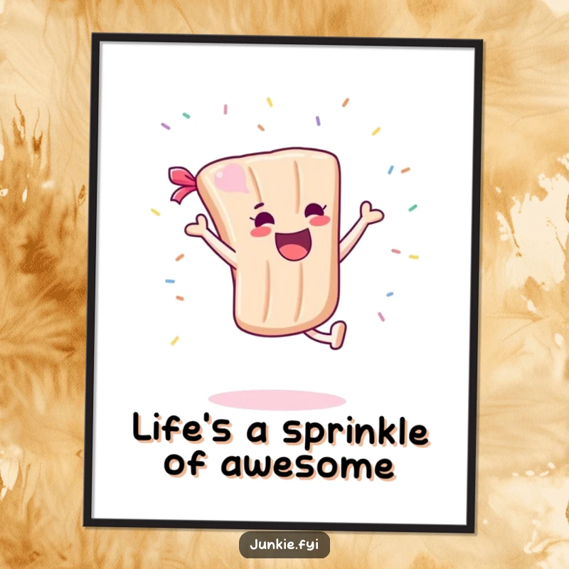 Funny Free Printable Wall Art: A happy candy bar character performs a vibrant cartwheel, with sprinkles in mid-air.