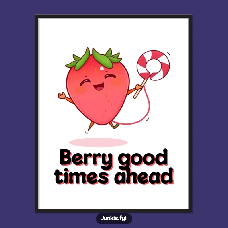 Free Printable Wall Art: Giggling Strawberry Jumps Rope - Humorous Downloadable Decor