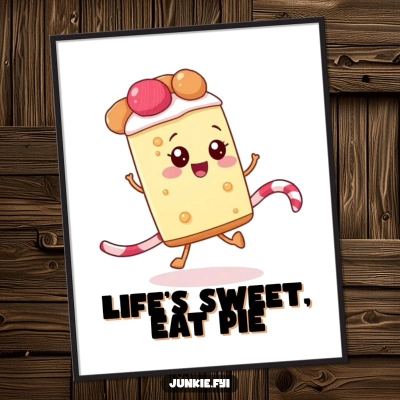 Funny Free Printable Wall Art: A happy slice of pie is depicted mid-skip, energetically jumping rope.