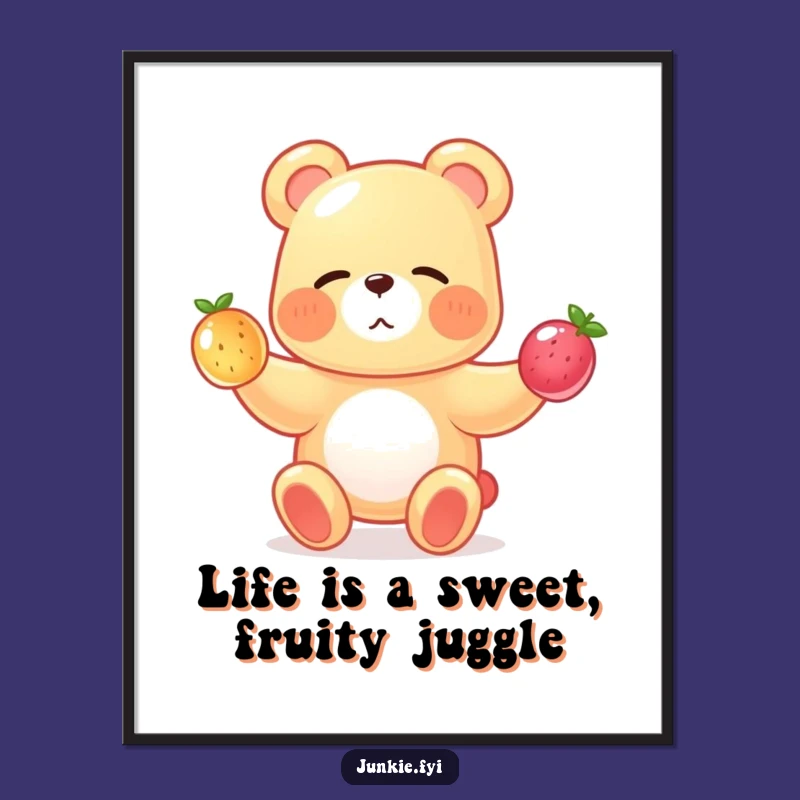 Free Printable Wall Art: Winking Gummy Bear Fruit Juggling, Funny Downloadable Art Gift