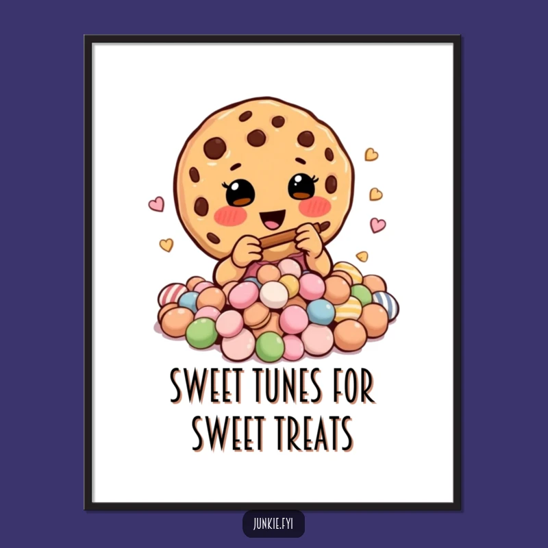 Funny Free Printable Wall Art: Cookie Charmer Playing Flute to Candies, Downloadable Art Decor