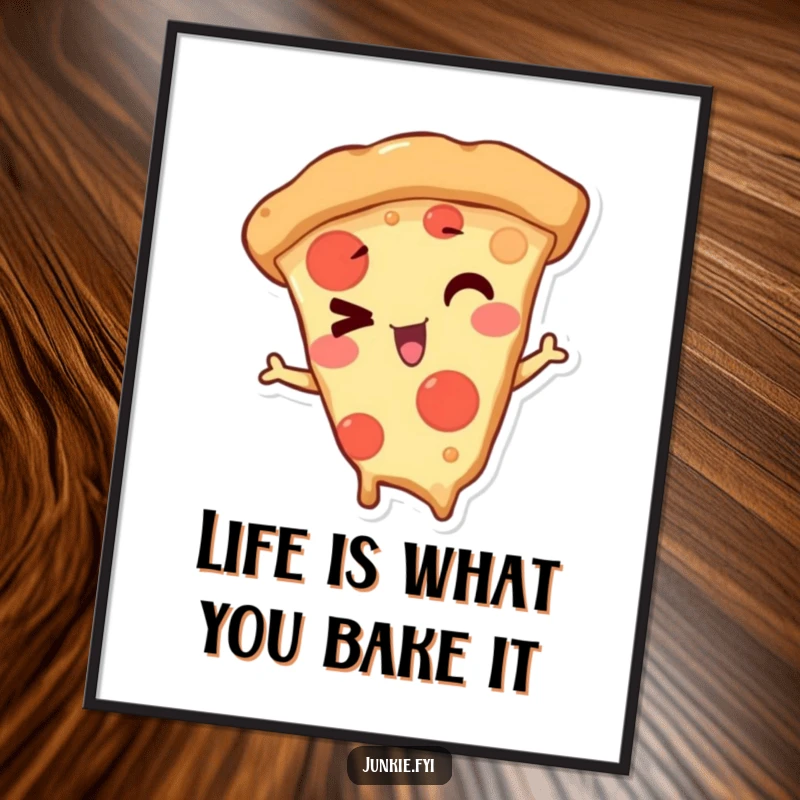 Funny Free Printable Wall Art depicting a mischievous pizza slice character with a playful, sly wink.