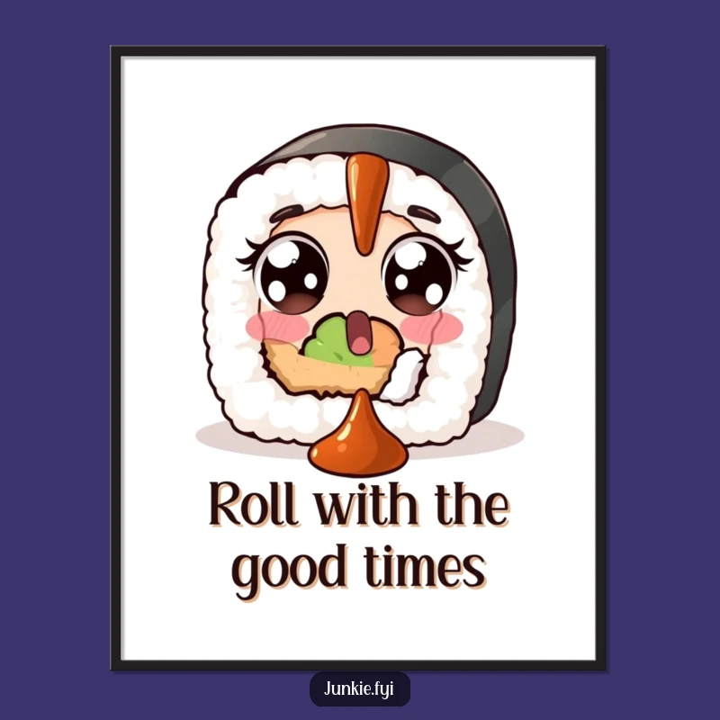 Funny Free Printable Wall Art: Surprised Sushi Roll Soy Sauce Splash, Downloadable Decor