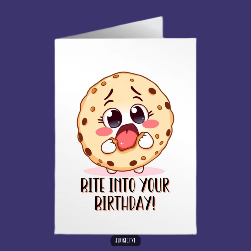 Free Printable Birthday Card: Foodie Character Bites Cookie - Funny Downloadable Gift