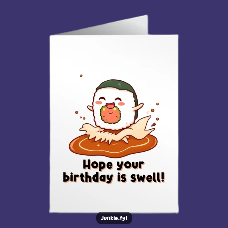 Free Printable Birthday Card: Giggling Sushi, Soy Sauce Wave Humor, Downloadable Gift
