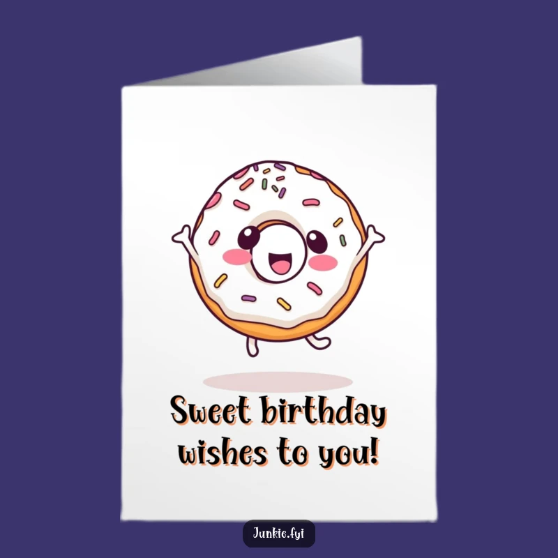 Free Printable Birthday Card: Happy Kawaii Donut Cartwheel Funny Downloadable Gift