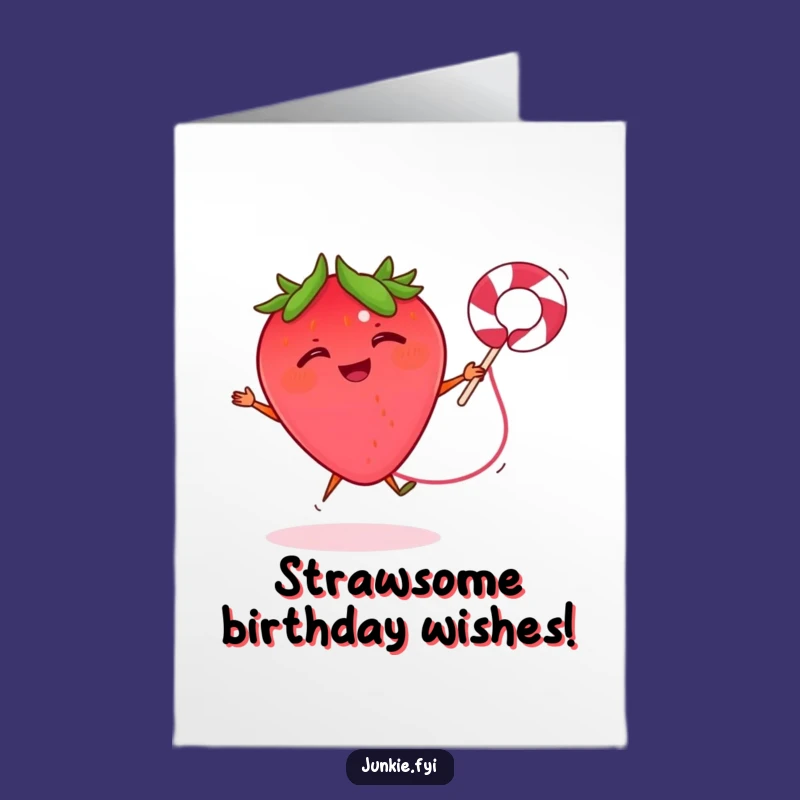 Free Printable Birthday Card: Strawberry Jumps Rope Fun - Hilarious Downloadable Gift