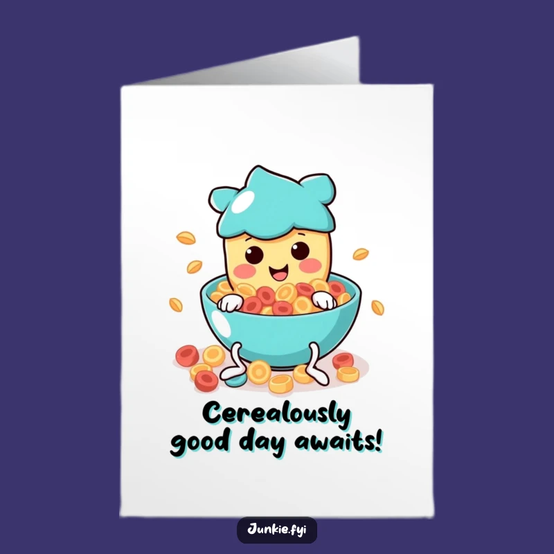 Funny Free Printable Birthday Card: Wiggly Food Character Cereal Dive - Downloadable Gift!