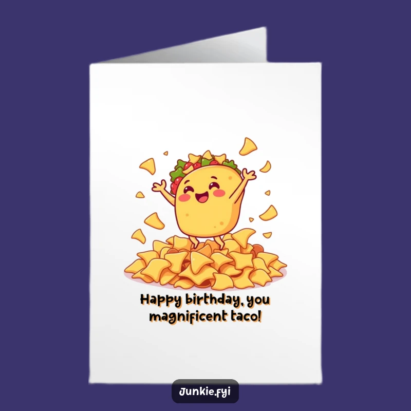 Free Printable Birthday Card: Gleeful Taco Dancing Nachos, Fun Fiesta Downloadable Card