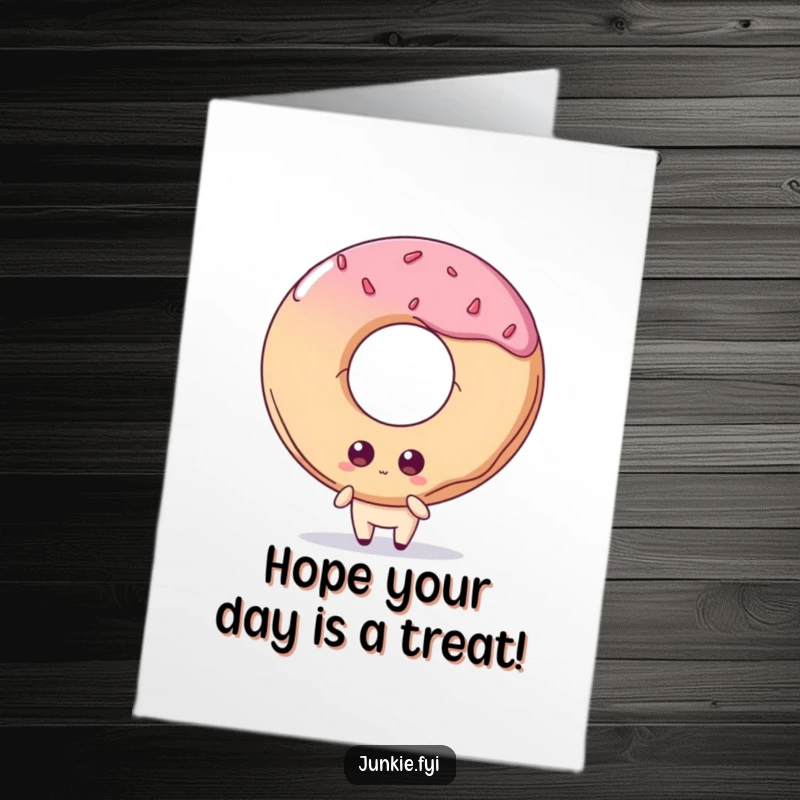 Funny Free Printable Birthday Card: Quirky food character with big eyes, staring longingly at a massive doughnut, dreaming of indulgence.