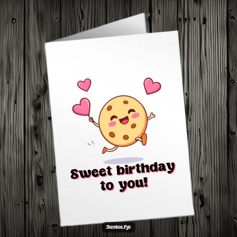 Funny Free Printable Birthday Card: A silly cookie grins as it kicks a flying candy heart with gusto.