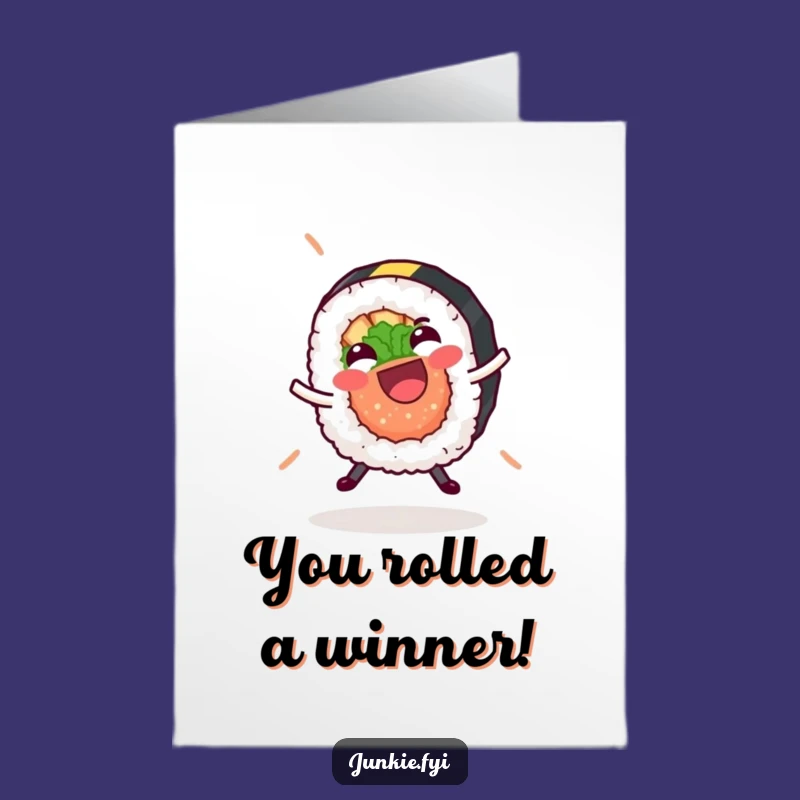 Free Printable Congrats Card: Sushi Roll Cartwheel Celebration Funny Downloadable Gift