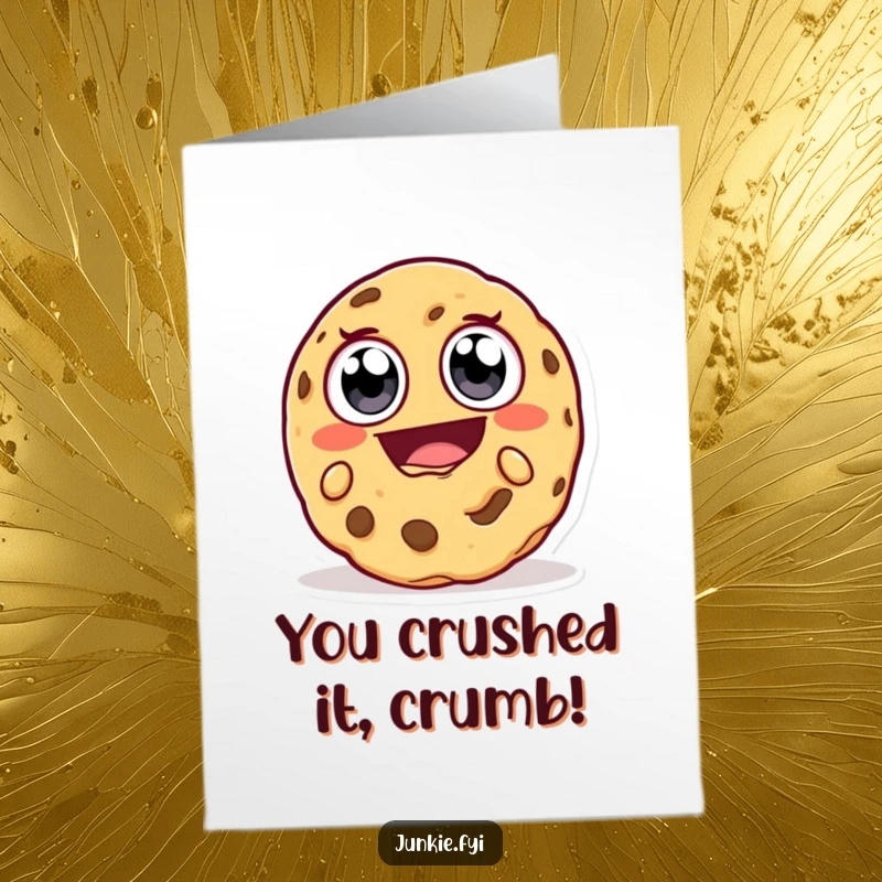 Funny Free Printable Congratulations Card: A cookie character with wide eyes takes a massive, happy bite.