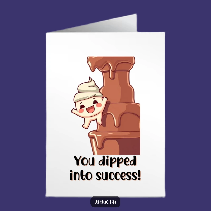 Free Printable Congrats Card: Foodie Dangles Over Chocolate - Humorous Downloadable Gift Idea
