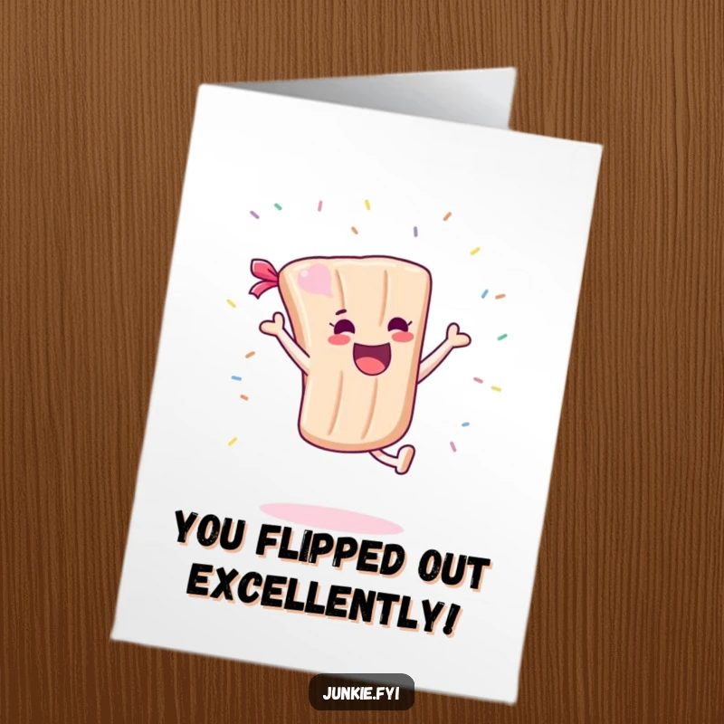 Funny Free Printable Congratulations Card: Energetic candy bar character does a cartwheel, scattering colorful sprinkles.
