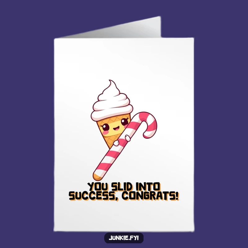 Free Printable Congrats Card: Ice Cream Cone's Candy Cane Slide for a Funny Downloadable Gift