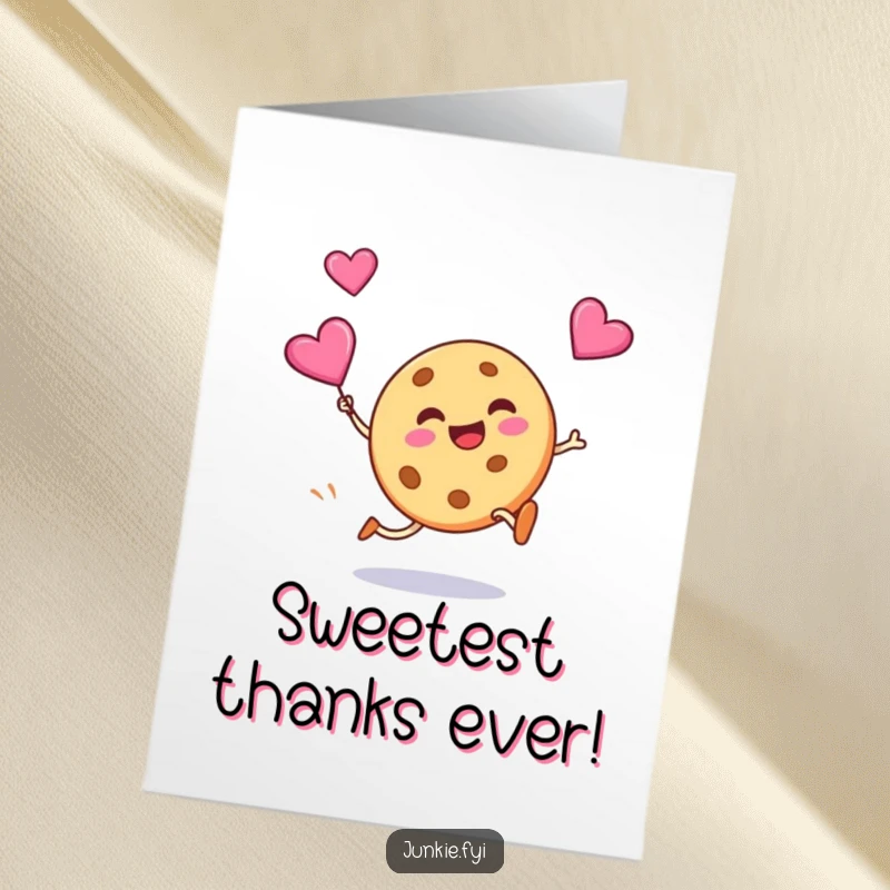 Funny Free Printable Thank You Card: A silly cookie smiles as it kicks a candy heart in thanks.