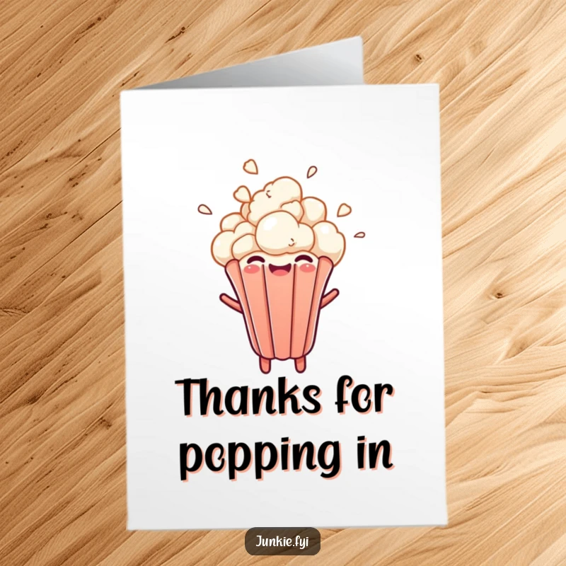 Funny Free Printable Thank You Card of a gleeful popcorn kernel bursting upwards, symbolizing a heartfelt thank you.