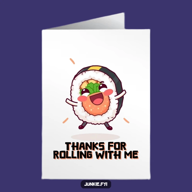 Free Printable Thank You Card: Giggling Sushi Cartwheel Funny Downloadable Gift