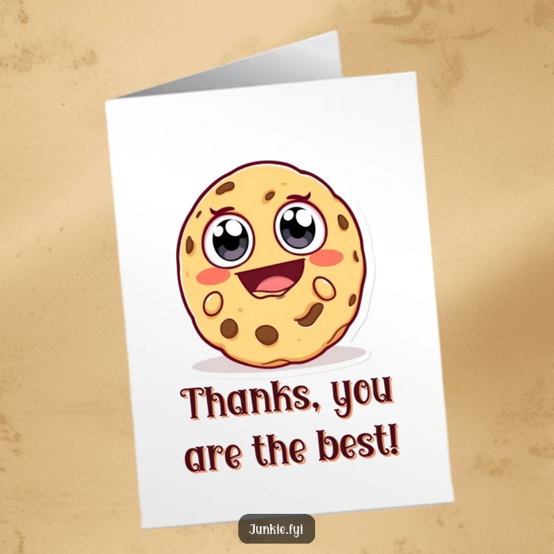 Funny Free Printable Thank You Card: Happy cookie character with big eyes takes a huge, appreciative bite.