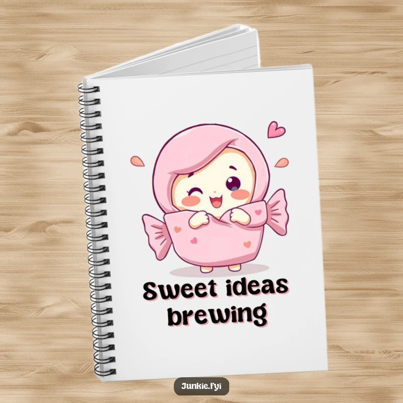 Funny Notebook with a candy bar character gleefully unwrapping its wrapper, ideal for capturing sweet thoughts and ideas.