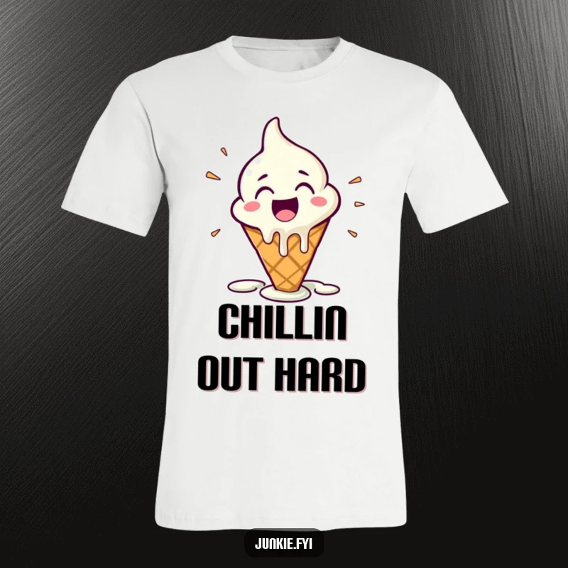 Funny T-Shirt with a melting ice cream cone character expressing extreme happiness and a slightly messy, joyful glee.