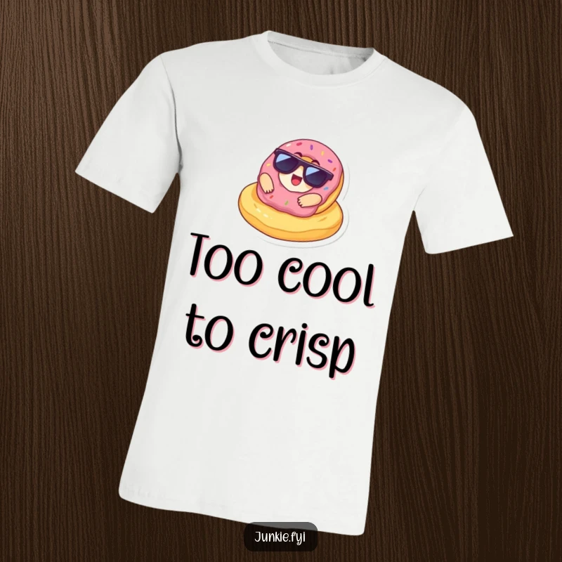 Funny T-Shirt featuring a delighted donut wearing sunglasses lounging on a giant chip, embodying pure coolness and snack-fueled bliss.